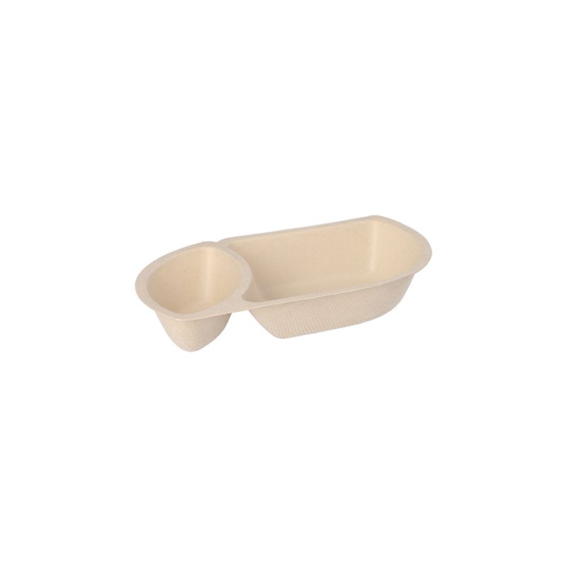 Snacktrays aus Zuckerrohr natur, 2-geteilt 9,7 x 17,6 cm x 3,2 cm - Bild 1