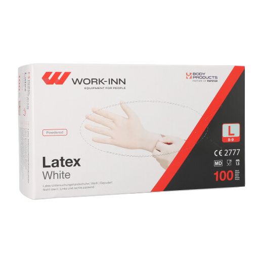 "WORK-INN" Lateks rokavice, s pudrom "White" weiss - natur velikost L 1