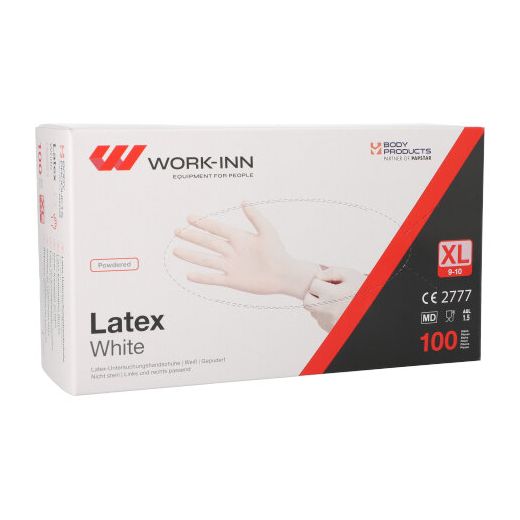 "WORK-INN" Lateks rokavice, s pudrom "White" weiss - natur velikost XL 1