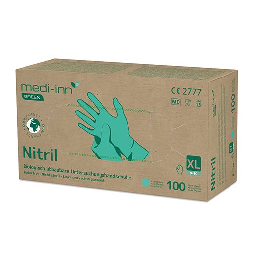 "Medi-Inn® GREEN" Nitril rokavice, brez pudra zelena velikost XL, biorazgradljivo 1