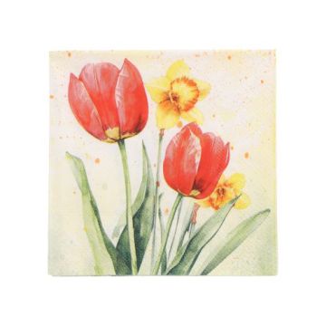 Serviete, 3-slojne zložene 1/4 25 cm x 25 cm "Tulips & Daffodils"