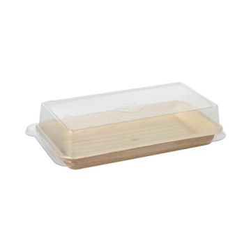 Škatle za sushi palmov list kvadratna 100 ml 4,3 cm x 18,4 cm x 10,4 cm natur s pokrovom iz rPET