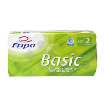 Toaletni papir, 2-slojni, tissue Ø 12 cm · 9,8 cm x 11,8 cm bela "Basic" 400 listov